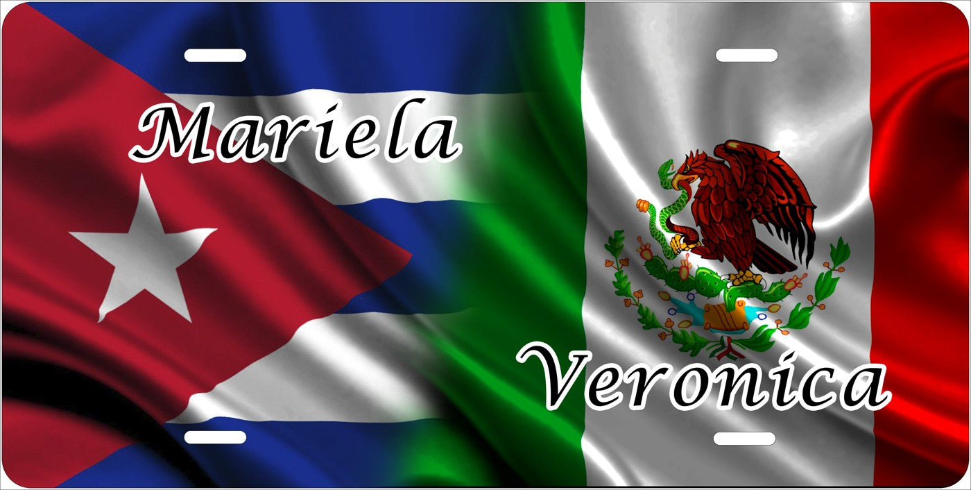 Cuban and Mexican Flags license plate design; sample names shown