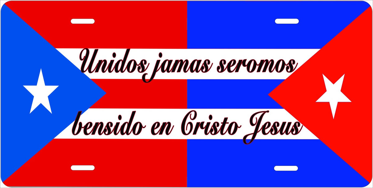 Cuban and Puerto Rican Flags — United in Christ license plate design