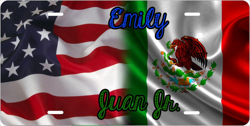 American and Mexican Flags — Names license plate design; sample names shown
