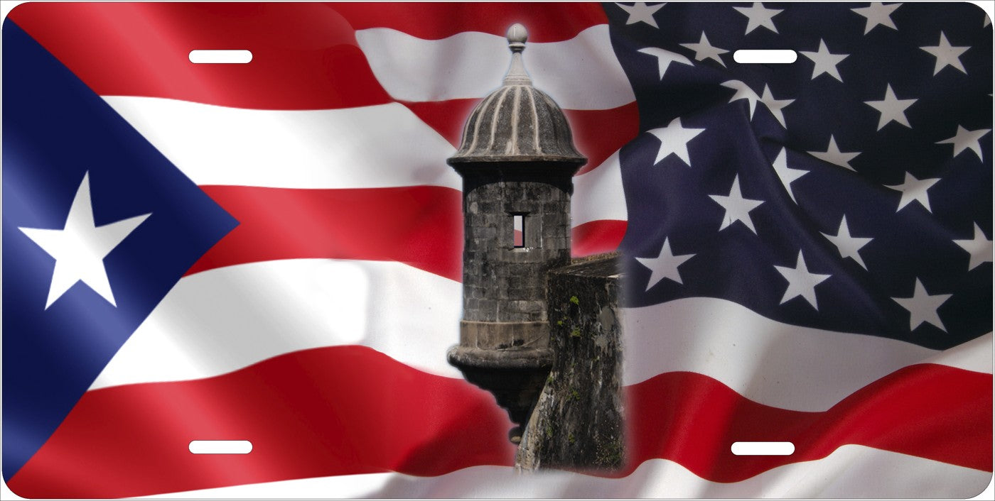 American and Puerto Rican Flags license plate design