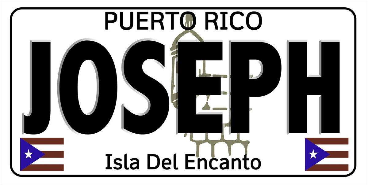 Puerto Rico — Bold Name license plate design; sample names shown