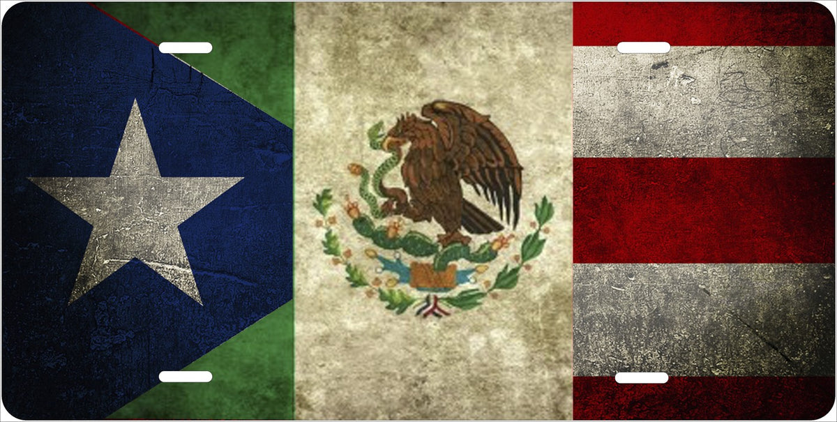Rustic Puerto Rican and Mexican Flags license plate design
