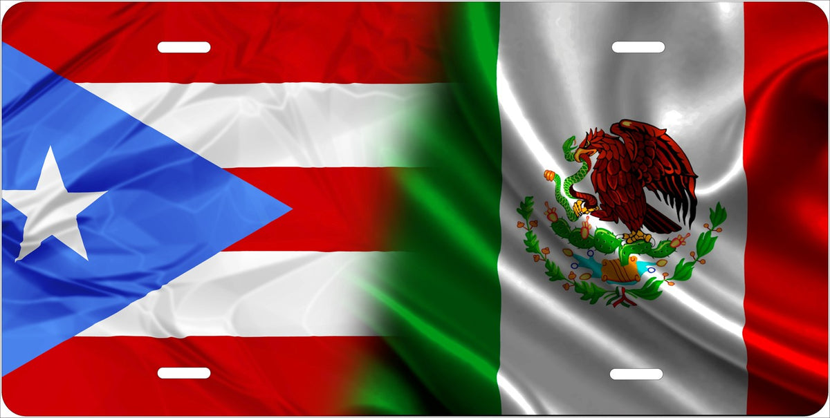 Puerto Rican and Mexican Flags license plate design
