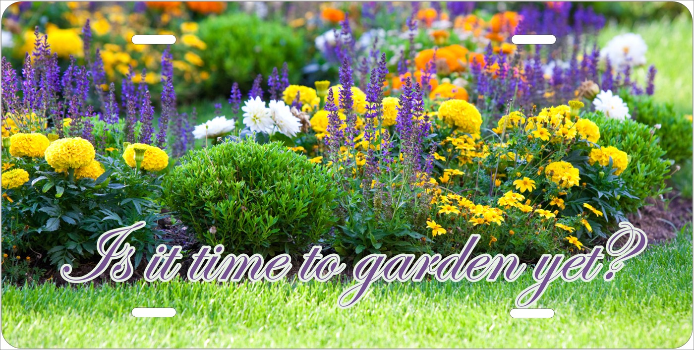 Is It Time to Garden Yet? license plate design