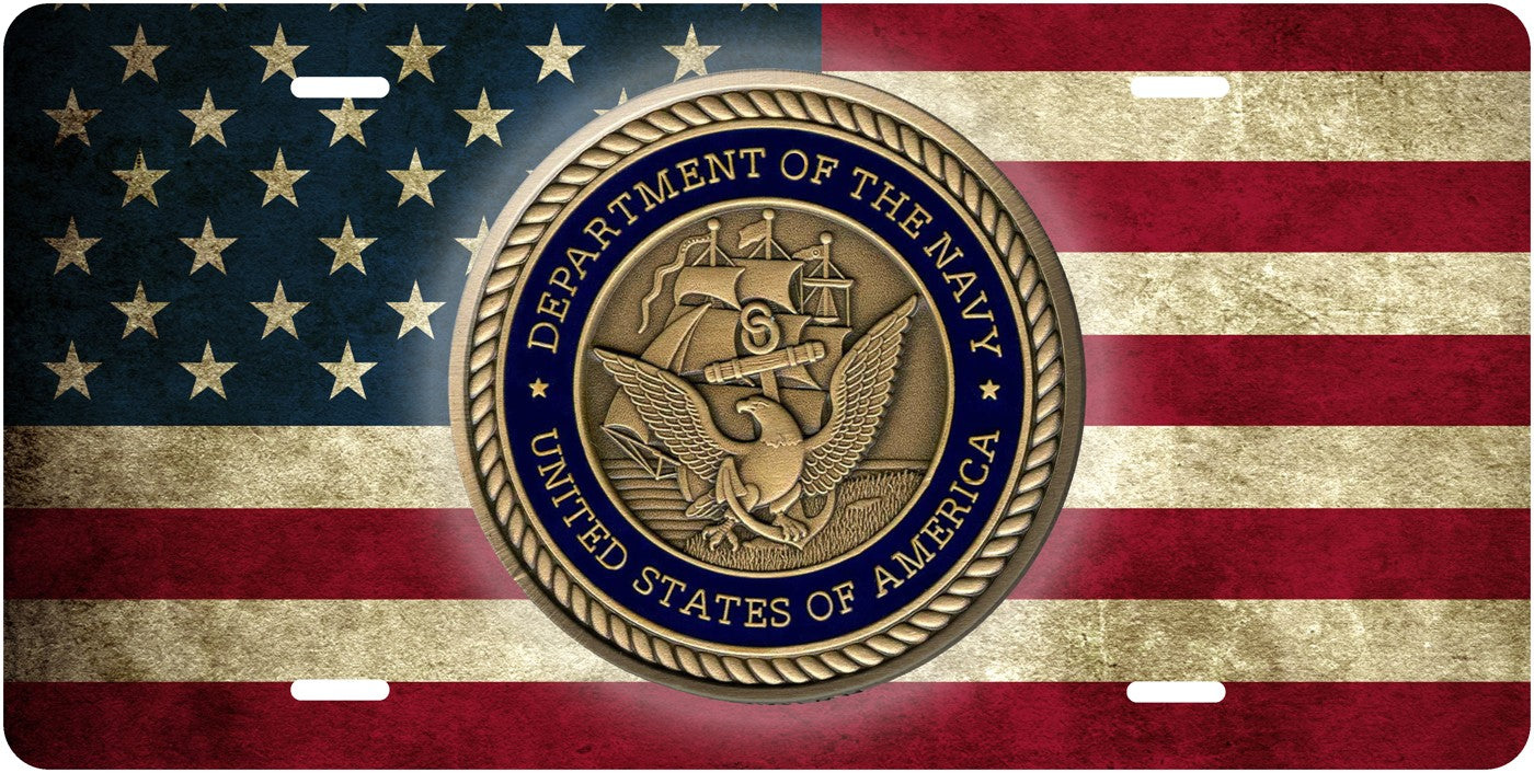 Navy Emblem — Rustic Flag license plate design