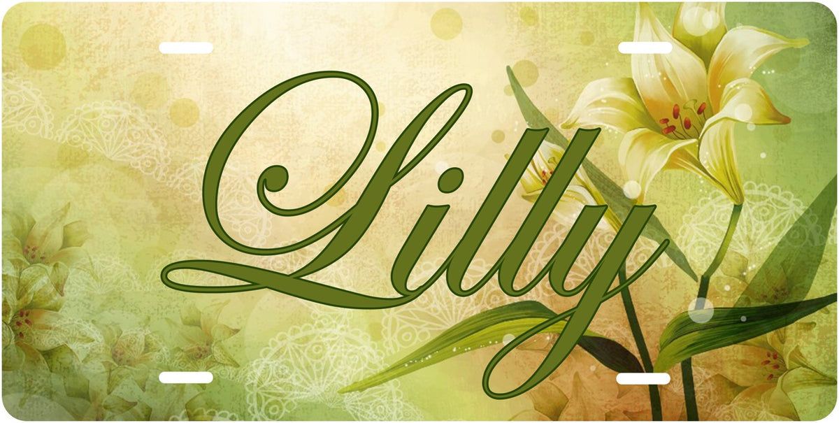 Lilies license plate design; sample names shown