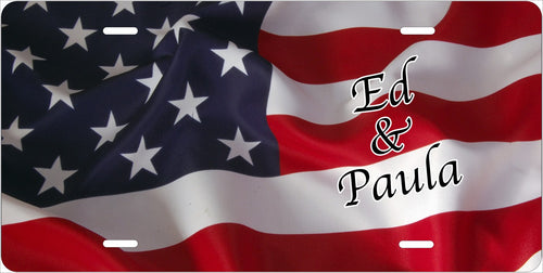American Flag — Names license plate design; sample names shown