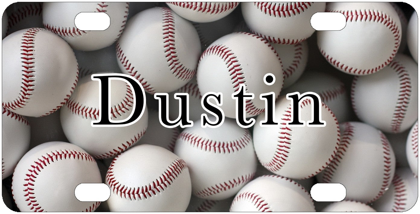 Baseball license plate design; sample names shown