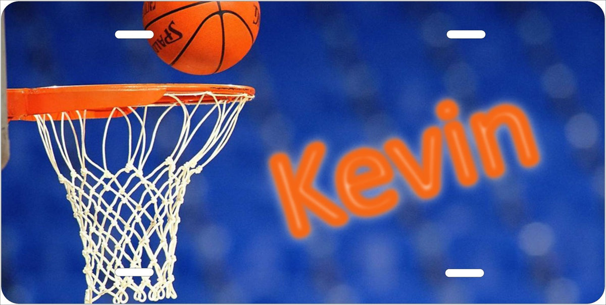 Basketball Hoop license plate design; sample names shown