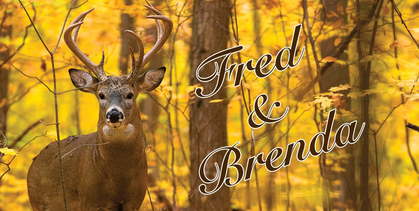 Buck in Autumn license plate design; sample names shown