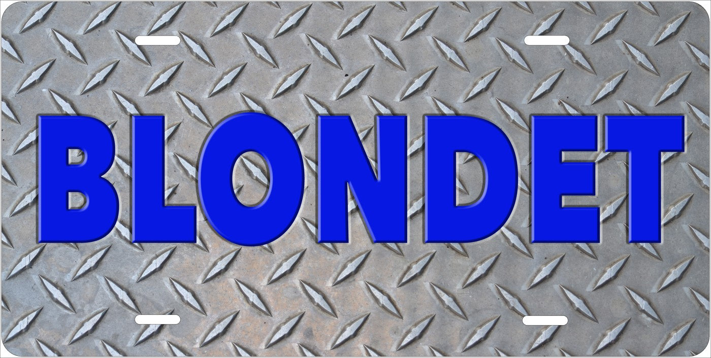 Diamond Plate Name license plate design; sample names shown