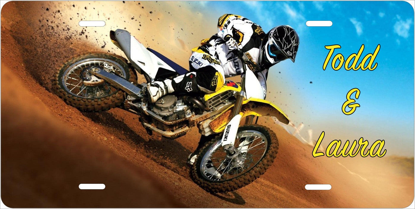 Dirt Bike license plate design; sample names shown
