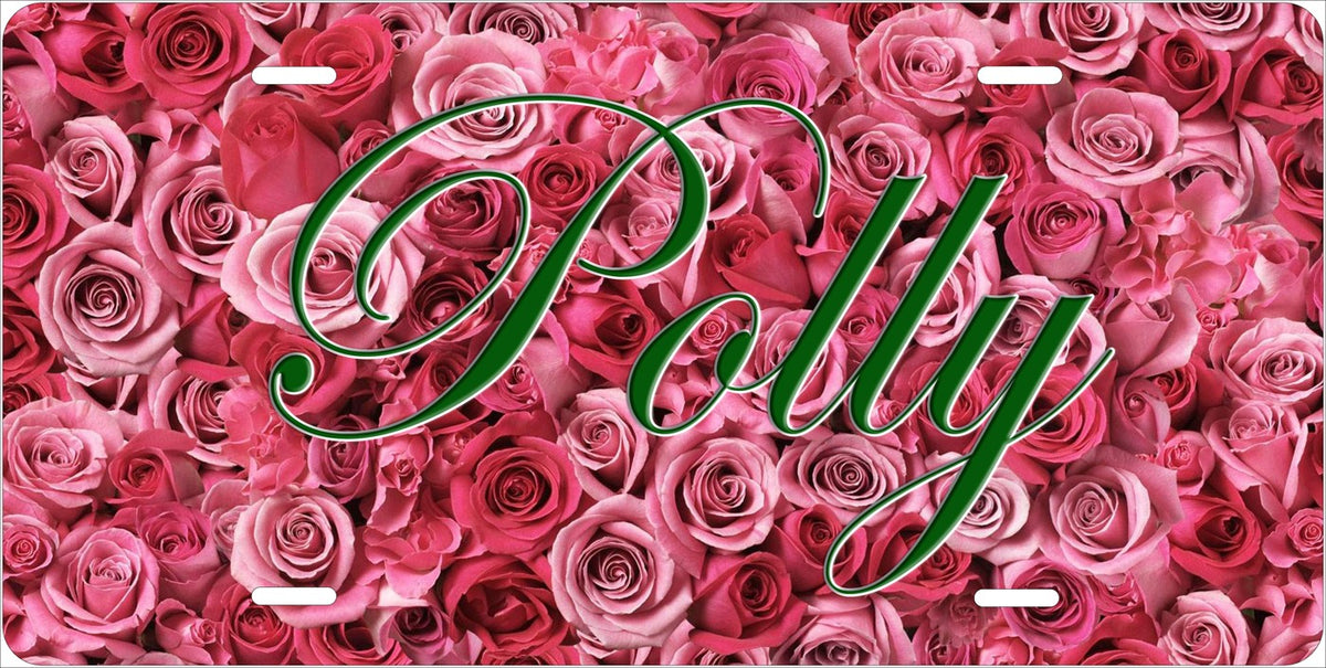 Pink Roses license plate design; sample names shown