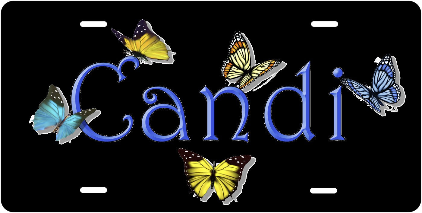 Silver Butterflies license plate design; sample names shown