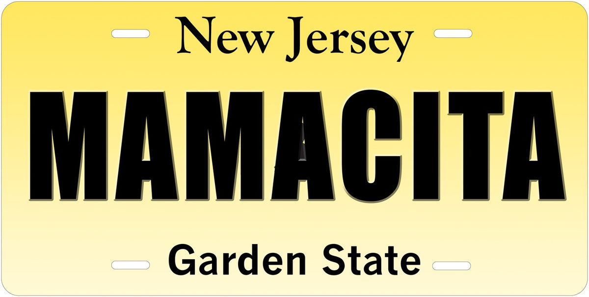 New Jersey — Name license plate design; sample names shown